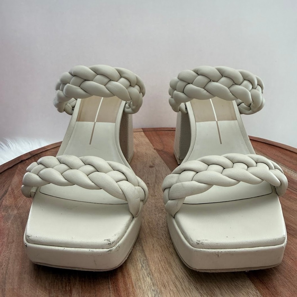 Dolce Vita Womens Cream Braided Platform Block Heel Sandals Square‎ Toe Size 8 - Picture 11 of 12